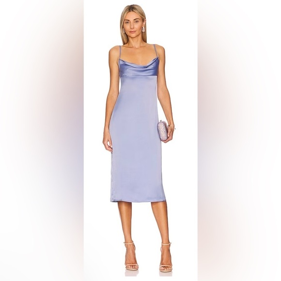 WeWoreWhat Dresses & Skirts - WEWOREWHAT Cowl Satin Charmeuse Midi Slip Dress in Slate Blue Size 4